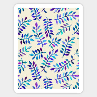 Hand Painted Purple & Aqua Leaf Pattern on Cream Sticker